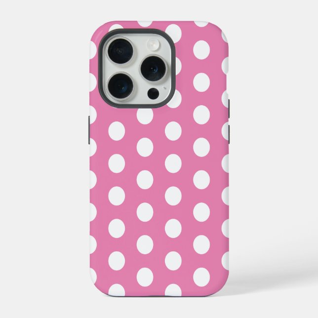 Rosa und weiße Polka-Punkte iPhone 15 Pro Hülle (Rückseite)