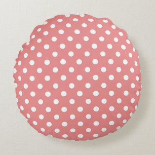 Rosa und weiße Polka-Punkte Rundes Kissen