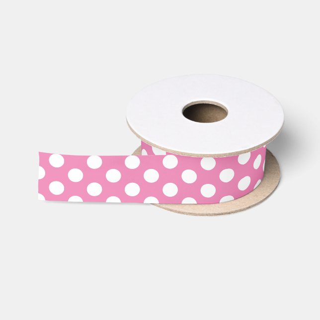 Rosa und weiße Polka-Punkte Satinband (Spule)