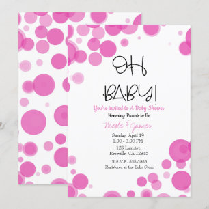 Rosa und Weiße Punkte-Blasen OH BABY-Party Einladung