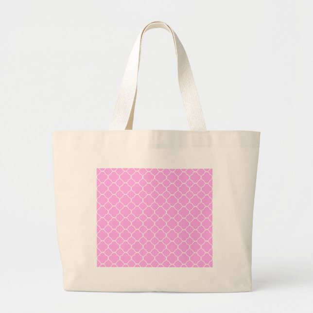 Rosa und weiße Quatrefolienmuster Jumbo Stoffbeutel (Vorne)