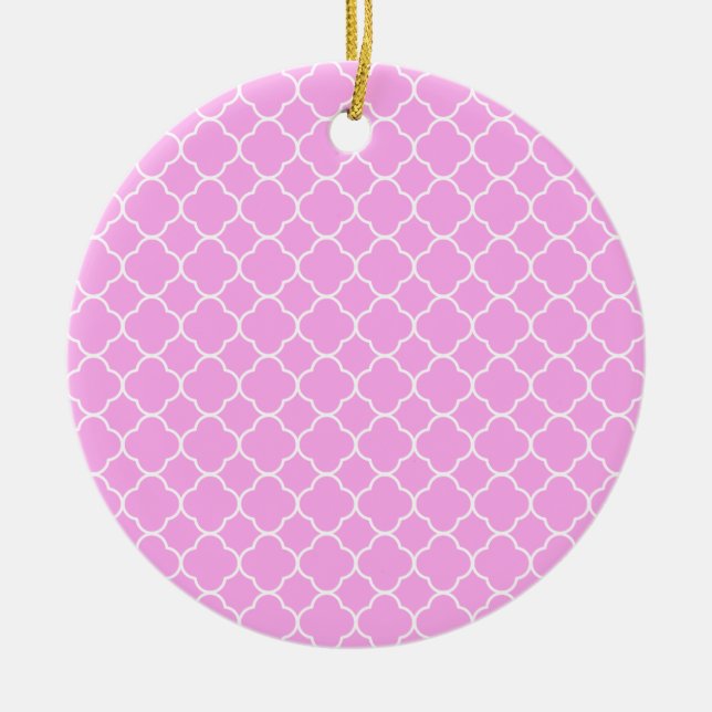 Rosa und weiße Quatrefolienmuster Keramikornament (Vorne)
