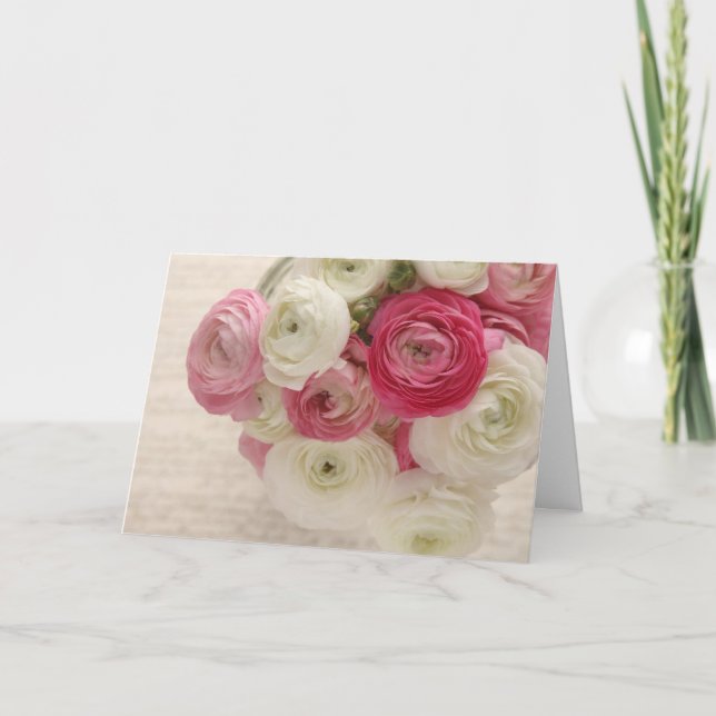 Rosa und weiße Ranunkulus auf der Grußkarte des Dr Karte (Vorderseite)
