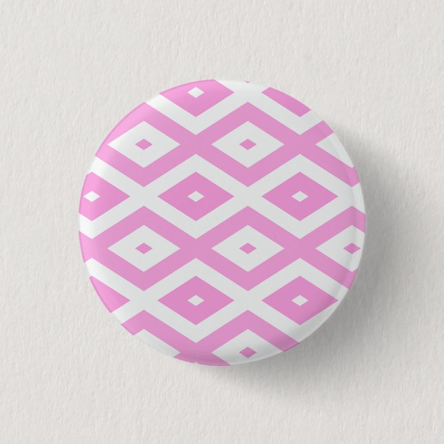 Rosa und weiße Rautenmuster Button (Vorderseite)