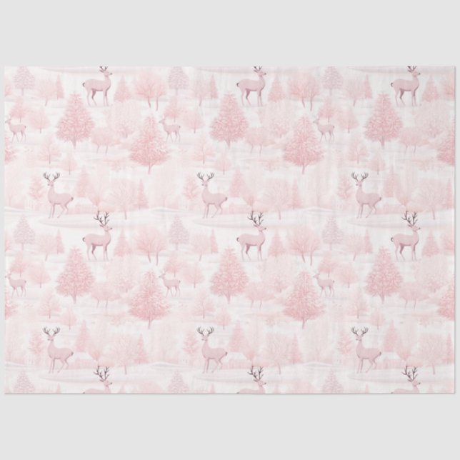 Rosa und weiße Rentiere und Bäume Weihnachten Seidenpapier (Vorderseite)