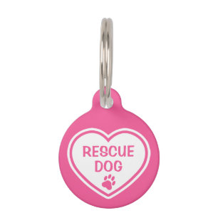 Rosa und weiße Rescue Hundeherz mit benutzerdefini Haustiermarke