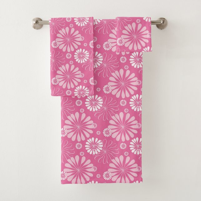 Rosa und weiße Retro Blütendrucke Badhandtuch Set (Insitu)