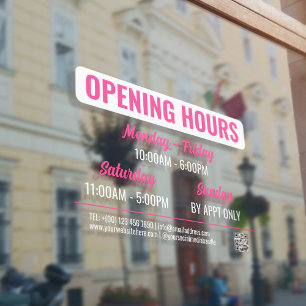 Rosa und Weiße Retro-Schriftzug QR-Code Öffnungsze Fensteraufkleber