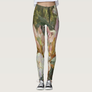Rosa und weiße Rhododendren Tiefgrüne Foliage Leggings