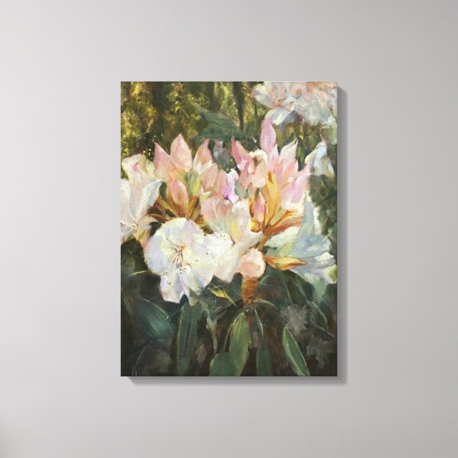 Rosa und weiße Rhododendron Deep Green Folies Leinwanddruck (Vorderseite)