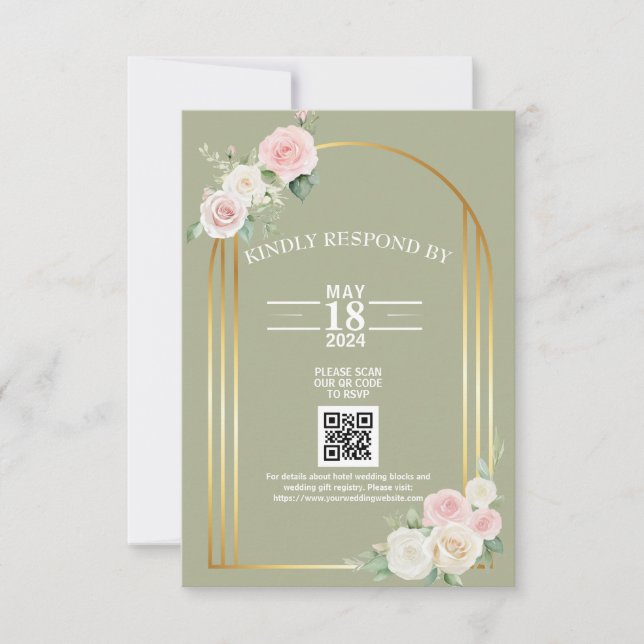 Rosa und weiße Rose blüht Hochzeiten RSVP Karte (Vorderseite)