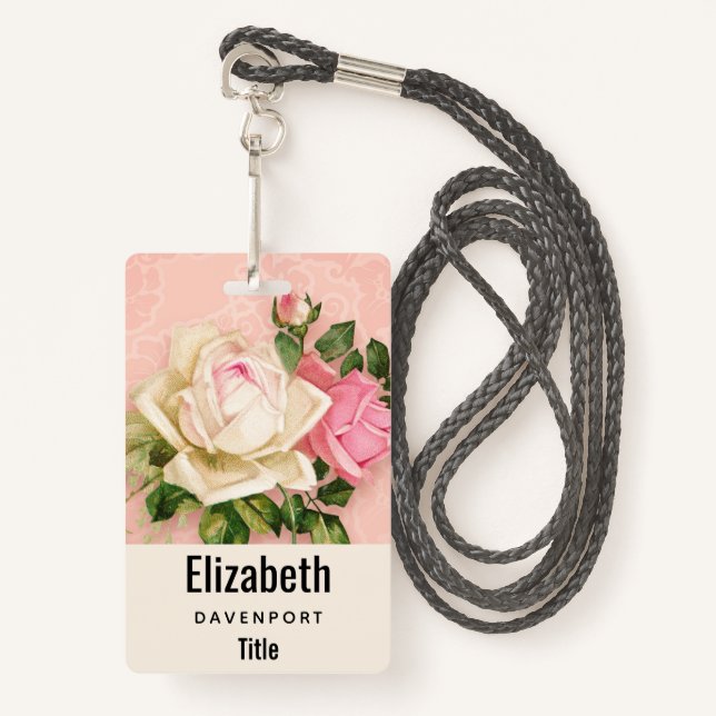 Rosa und Weiße Rose Bouquet Ausweis (Vorderseite mit Schlüsselband)
