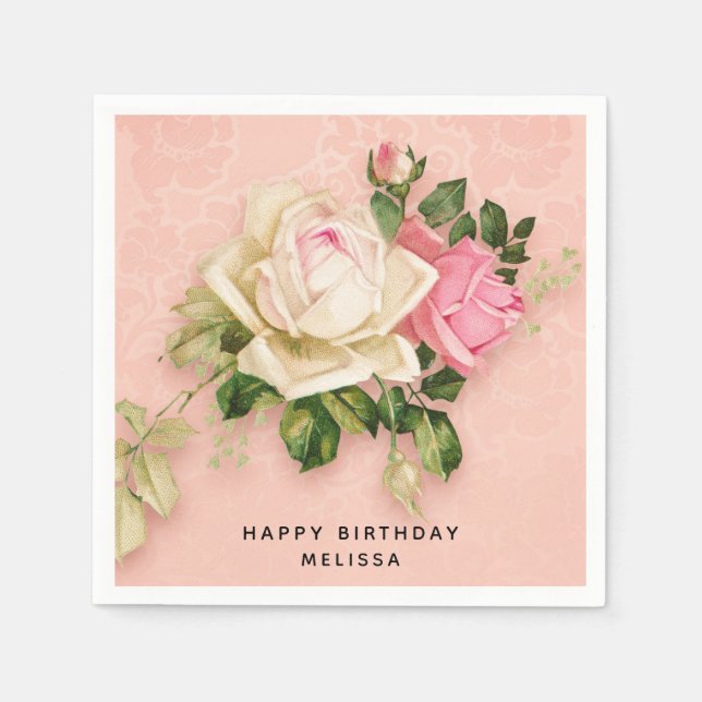 Rosa und Weiße Rose Bouquet Elegante Serviette (Vorderseite)