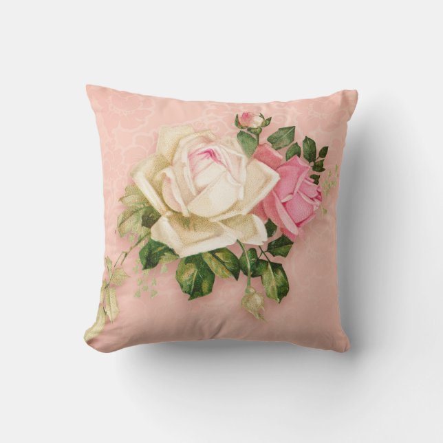 Rosa und Weiße Rose Bouquet Kissen (Vorderseite)
