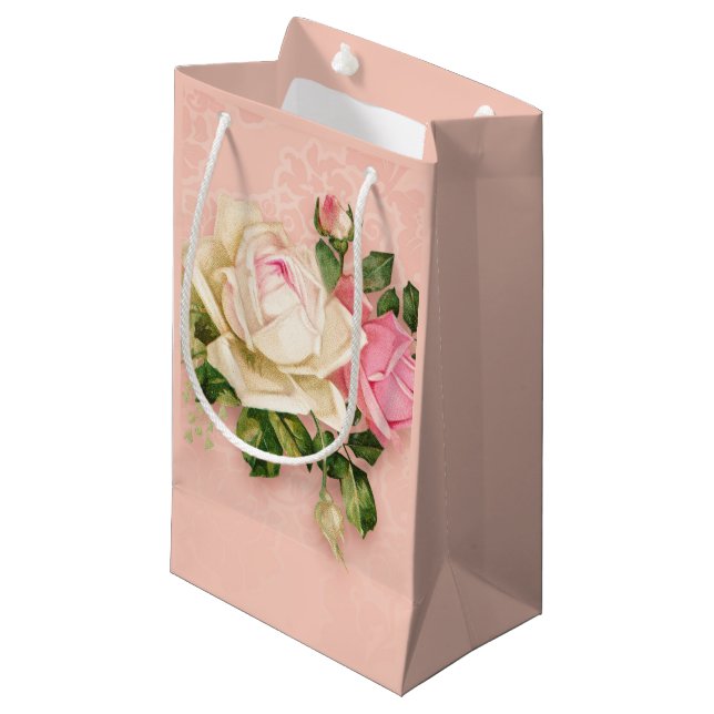 Rosa und Weiße Rose Bouquet Kleine Geschenktüte (Vorderseite Schrägansicht)