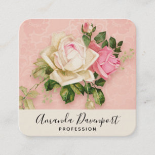Rosa und Weiße Rose Bouquet Quadratische Visitenkarte