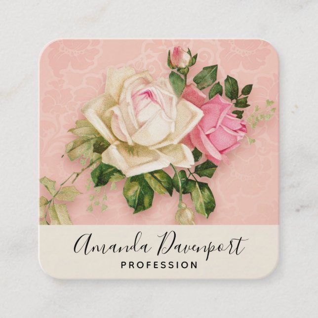 Rosa und Weiße Rose Bouquet Quadratische Visitenkarte (Vorderseite)