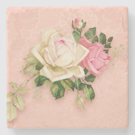 Rosa und Weiße Rose Bouquet Steinuntersetzer