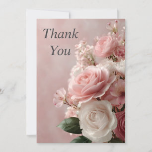 Rosa und Weiße Rosen auf hellrosa Danke Karte