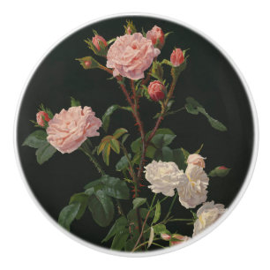 Rosa und weiße Rosen auf schwarzem Hintergrund Keramikknauf
