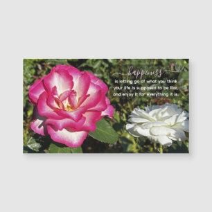 Rosa- und weiße Rosen-Foto-Glückszitat-Magnet Magnetkarte