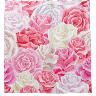 Rosa und weiße Rosen nahtlos Muster. Blume Duschvorhang