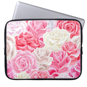 Rosa und weiße Rosen nahtlos Muster. Blume Laptopschutzhülle