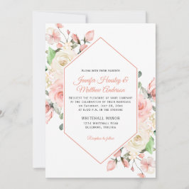Rosa und weiße Rosen-Rahmen Hochzeit Einladung