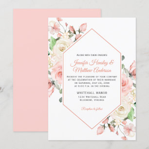 Rosa und weiße Rosen-Rahmen Hochzeit Einladung