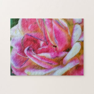 Rosa und Weiße Rosenblumen Kunstpuzzle
