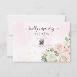 Rosa und Weiße Rosenblüten RSVP Karte