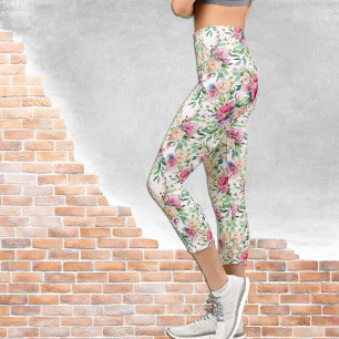 Rosa und weiße Rosenbraut Capri Leggings
