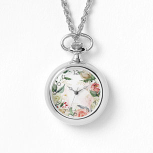 Rosa und weiße Rosenkreuze Nekklace Beobachten Armbanduhr