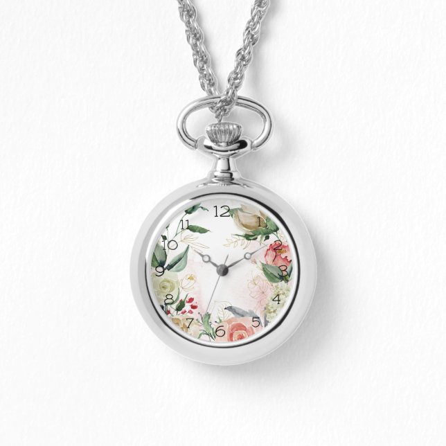 Rosa und weiße Rosenkreuze Nekklace Beobachten Armbanduhr (Vorderseite)
