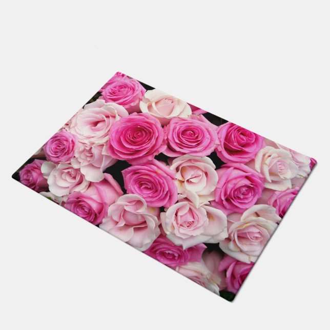 Rosa und weiße Rosenmatte Fußmatte (Schrägansicht)