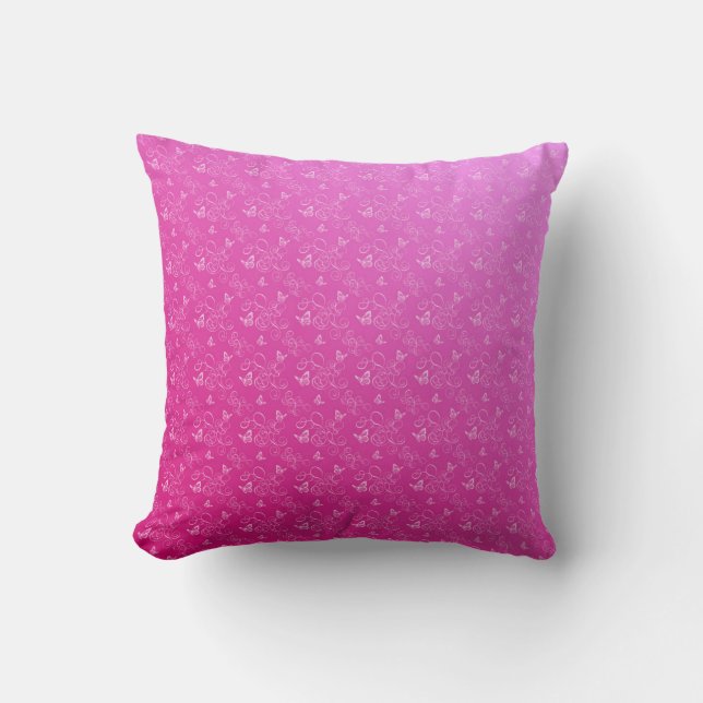 Rosa und weiße Schmetterlingsfliege Wirbel Kissen (Vorderseite)