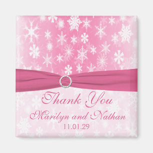 Rosa und weiße Schneeflocken Gastgeschenk Hochzeit Magnet