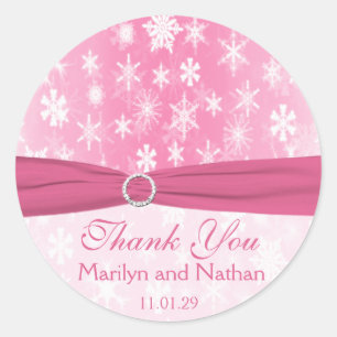 Rosa und weiße Schneeflocken Hochzeitsticker Runder Aufkleber
