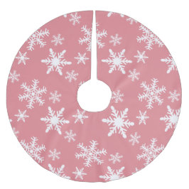 Rosa und weiße Schneeflocken Polyester Weihnachtsbaumdecke