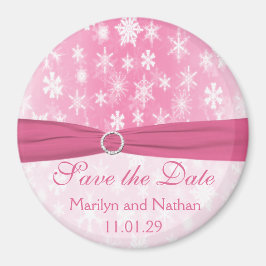 Rosa und weiße Schneeflocken Save the Date Magnet