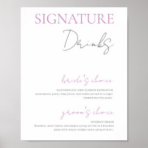 Rosa und weiße Signatur Drinks Hochzeitsbesteck Ba Poster