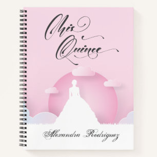 Rosa und weiße Silhouette mit dem Mond Quinceaner Notizbuch