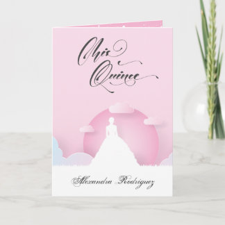 Rosa und weiße Silhouette mit dem Mond Quinceanera Einladung