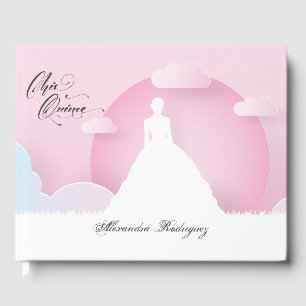 Rosa und weiße Silhouette mit dem Mond Quinceanera Gästebuch