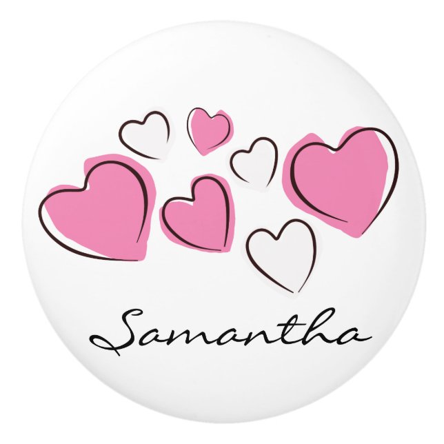 Rosa und weiße Sketchy Hearts Keramik Stift oder K Keramikknauf (Vorderseite)