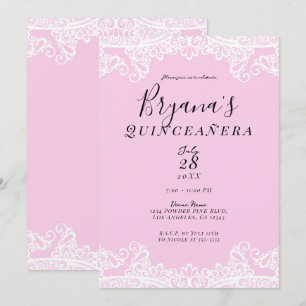 Rosa und weiße Spitze Elegante Quinceañera Einladung