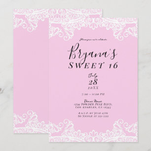 Rosa und weiße Spitze Elegante Sweet 16 Party Einladung