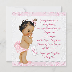 Rosa und weiße Spitzen Ethnic Girl Babydusche Einladung