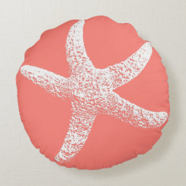 Rosa und weiße Starfish-rundes Kissen