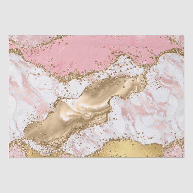 Rosa und Weiße Steine mit Goldenen Glitzer Agate Seidenpapier (Vorderseite)